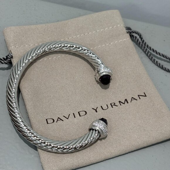 David Yurman 7mm Cable Station Bracelet Silver with Amethyst with diamonds - Picture 5 of 6